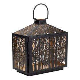 Forest Cut Metal Lantern 11.5"L Iron (size: 12"H)