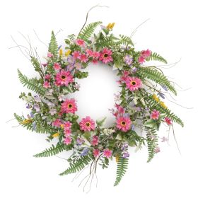Mixed Floral Wreath 20"D Polyester/Plastic (Option: Green, Pink)