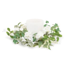 Mixed Floral and Foliage Candle Ring (Fits a 6" Candle) (Option: 1pc White/Green 17.5")