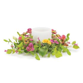 Mixed Floral and Foliage Candle Ring (Fits a 6" Candle) (Option: 1pc Pink Pansy 20")