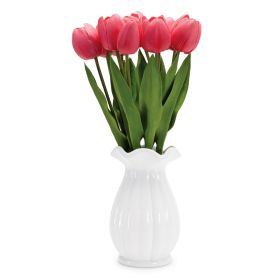 Artificial Tulip Flowers in White Ceramic Vase (Option: 1pc Pink 15.5")