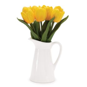 Artificial Tulip Flowers in White Ceramic Vase (Option: 2pc Yellow 9.5")