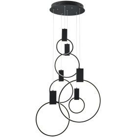 Hong Kong LED Circular Chandelier (Color: Matte Black)