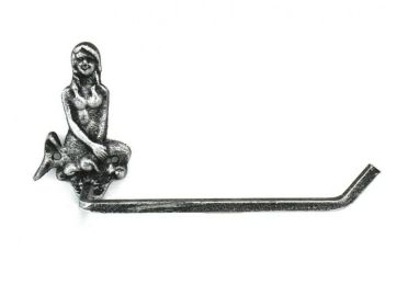 Cast Iron Mermaid Toilet Paper Holder 10" (Finish: Antique Silver)