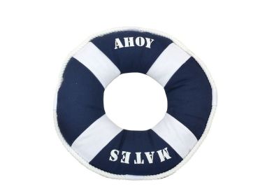 Blue Decorative Life Ring Pillow 14" (Option: Ahoy Mates)