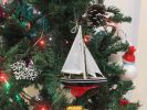 Wooden Model Sailboat Christmas Ornament 9"