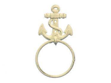 Cast Iron Anchor Towel Holder 8.5" (Finish: Whitewashed)