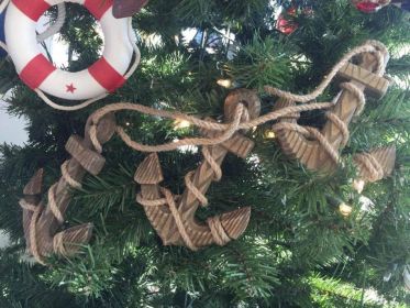 Rustic Wooden Decorative Triple Anchor Christmas Tree Ornament 7" (Color: Wood)