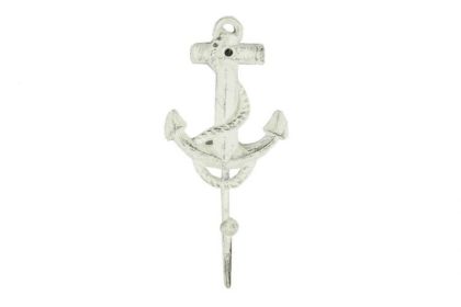Cast Iron Anchor Decorative Hook 7" (Finish: Whitewashed)
