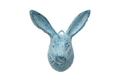 Cast Iron Decorative Rabbit Hook 5" (Finish: Dark Blue Whitewashed)