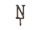 Cast Iron Letter N Alphabet Wall Hook 6"