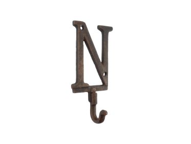 Cast Iron Letter N Alphabet Wall Hook 6" (Finish: Rustic Copper)