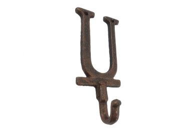 Cast Iron Letter U Alphabet Wall Hook 6" (Finish: Rustic Copper)