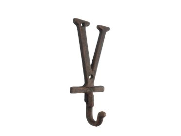 Cast Iron Letter V Alphabet Wall Hook 6" (Finish: Rustic Copper)