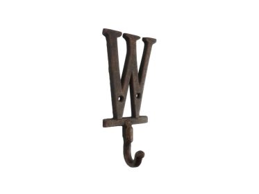Cast Iron Letter W Alphabet Wall Hook 6" (Finish: Rustic Copper)
