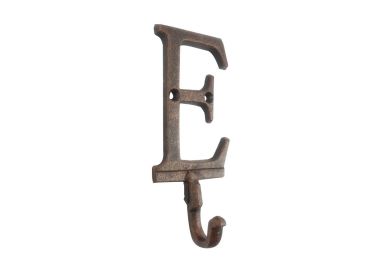 Cast Iron Letter E Alphabet Wall Hook 6" (Finish: Rustic Copper)