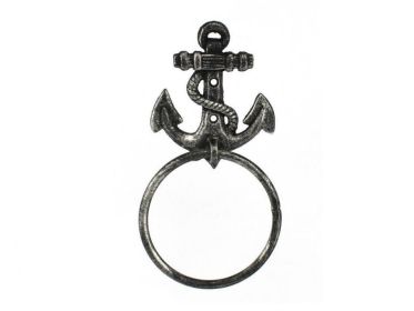Cast Iron Anchor Towel Holder 8.5" (Finish: Antique Silver)