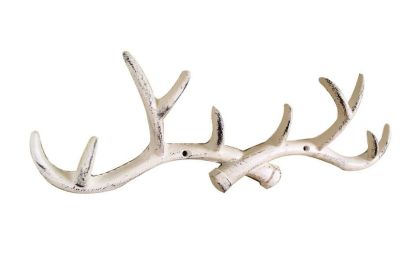 Cast Iron Antler Wall Hooks 15" (Finish: Whitewashed)