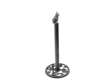 Cast Iron Sitting Cat Bathroom Extra Toilet Paper Stand 16" (Finish: Rustic Silver)