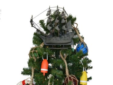 Wooden Model Pirate Ship Christmas Tree Topper Decoration (Model: Flying Dutchman)