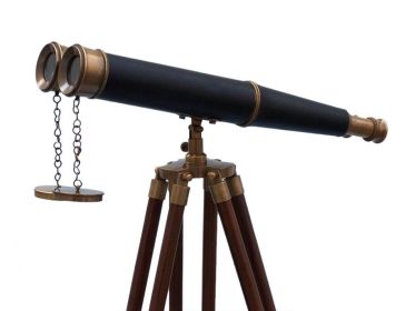 Floor Standing Admiral's Binoculars 62" (Option: Antique Brass & Black Leather)