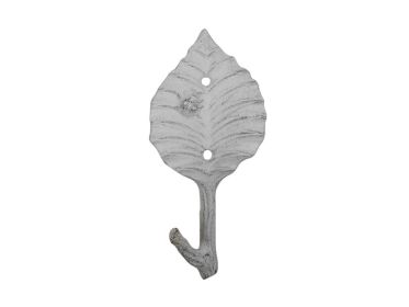 Cast Iron Birch Tree Leaf Decorative Metal Tree Branch Hook 5.5" (Finish: Whitewashed)