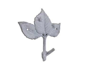 Cast Iron Birch Tree Leaves Decorative Metal Tree Branch Hooks 6.5" (Finish: Whitewashed)
