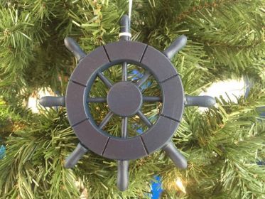Decorative Ship Wheel Christmas Tree Ornament (Color: Dark Blue)