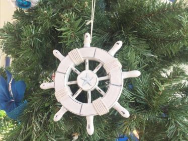 Decorative Ship Wheel With Starfish Christmas Tree Ornament (Color: Rustic White)
