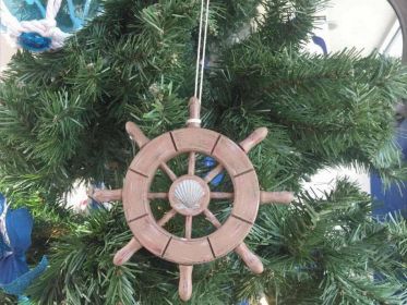 Decorative Ship Wheel With Seashell Christmas Tree Ornament (Color: Rustic Wood)