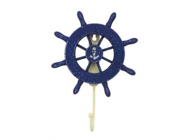 Decorative Ship Wheel with Anchor and Hook (style: 8" Rustic Dark Blue)