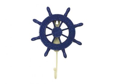 Decorative Ship Wheel with Hook (style: 8" Rustic Dark Blue)