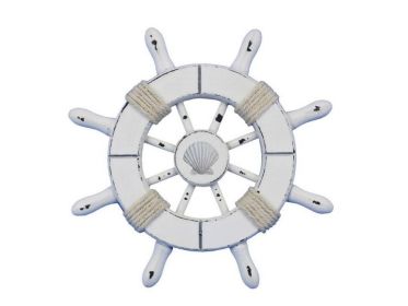 Decorative Ship Wheel with Seashell (style: 6" Rustic White)
