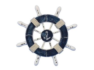 Decorative Ship Wheel with Anchor (style: 6" Dark Blue & White)