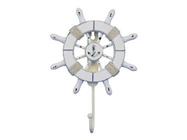Decorative Ship Wheel with Anchor and Hook (style: 8" Rustic All White)