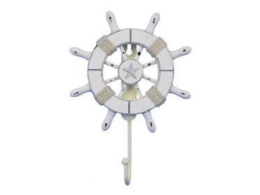 Decorative Ship Wheel with Starfish and Hook (style: 8" Rustic All White)