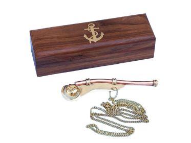 Boatswain (Bosun) Whistle 5" w/ Rosewood Box (Finish: Solid Brass/Copper)