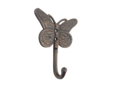 Cast Iron Butterly Decorative Metal Wall Hook 5" (Finish: Rustic Copper)