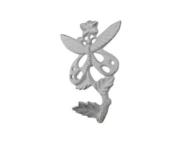 Cast Iron Butterfly on a Branch Decorative Metal Wall Hook 6.5" (Finish: Whitewashed)