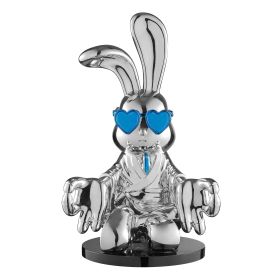 Chrome Sitting Rabbit with Colored Tie and Glasses (Color: Blue)