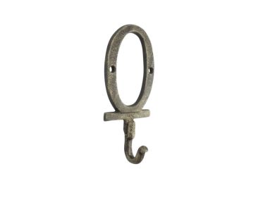 Cast Iron Letter O Alphabet Wall Hook 6" (Finish: Rustic Gold)