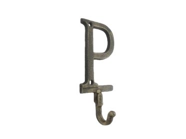 Cast Iron Letter P Alphabet Wall Hook 6" (Finish: Rustic Gold)
