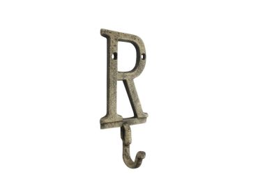 Cast Iron Letter R Alphabet Wall Hook 6" (Finish: Rustic Gold)