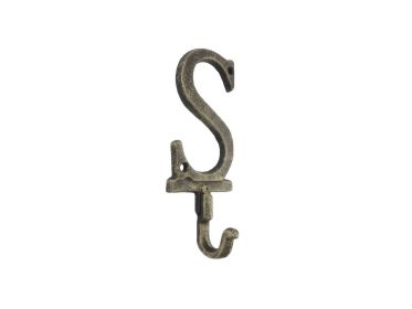 Cast Iron Letter S Alphabet Wall Hook 6" (Finish: Rustic Gold)