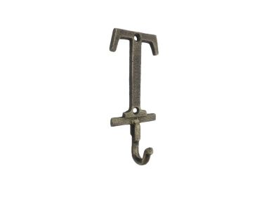Cast Iron Letter T Alphabet Wall Hook 6" (Finish: Rustic Gold)