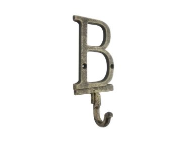Cast Iron Letter B Alphabet Wall Hook 6" (Finish: Rustic Gold)