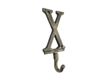 Cast Iron Letter X Alphabet Wall Hook 6" (Finish: Rustic Gold)