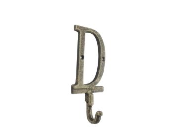 Cast Iron Letter D Alphabet Wall Hook 6" (Finish: Rustic Gold)