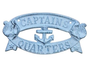 Cast Iron Captains Quarters Sign 8" (Finish: Dark Blue Whitewashed)