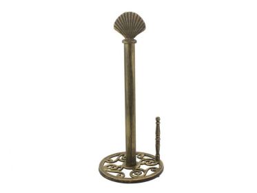 Cast Iron Seashell Paper Towel Holder 16" (Finish: Rustic Gold)
